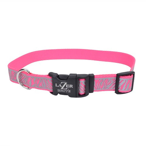 Lazer Brite Reflective Open-Design Dog Collar - Pink Zebra