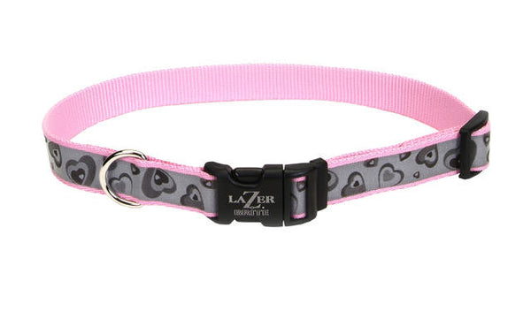 Lazer Brite Reflective Dog Collar - Pink New Hearts