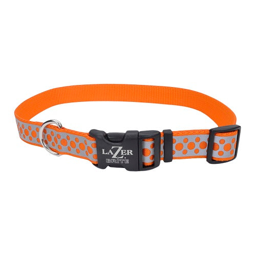 Lazer Brite Reflective Open-Design Dog Collar - Orange Abstract Rings