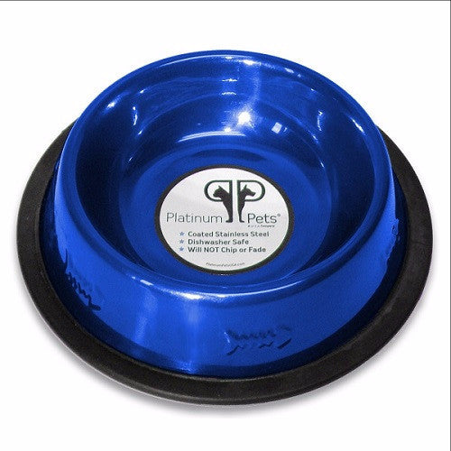 Platinum Pets Stainless Steel Embossed Non Tip Cat Bowl 8 oz Blue