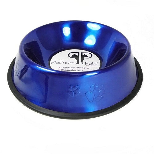 Platinum Pets Embossed Stainless Steel No-Tip Dog Bowl Blue