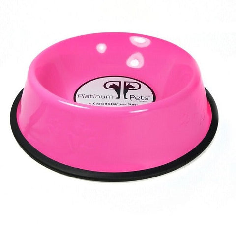 Platinum Pets Embossed Stainless Steel No-Tip Dog Bowl Pink