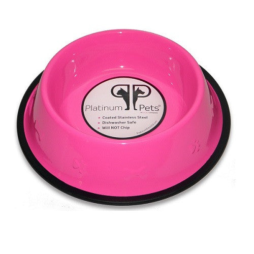 Platinum Pets Stainless Steel Emboss Non-Tip Puppy Bowl 8 ounce Pink