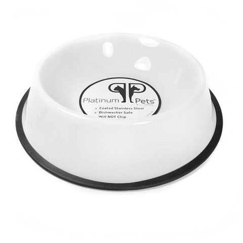 Platinum Pets Embossed Stainless Steel No-Tip Dog Bowl White
